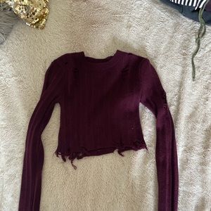 Distressed knit cropped long sleeve
